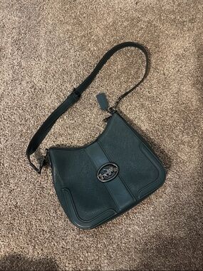 Coach Dark Green Pebbled Leather Shoulder Bag with Signature Turnlock